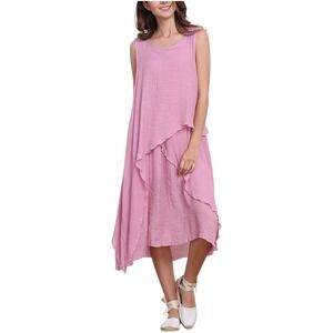 Simply Couture Layered Midi Dress Sz L Pink Sleeveless Boho Coquette Festival